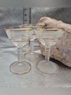 Art Deco Cordial Glass Set - 4 Federal Glass Gold Frosted Sherbet Glasses 1930s